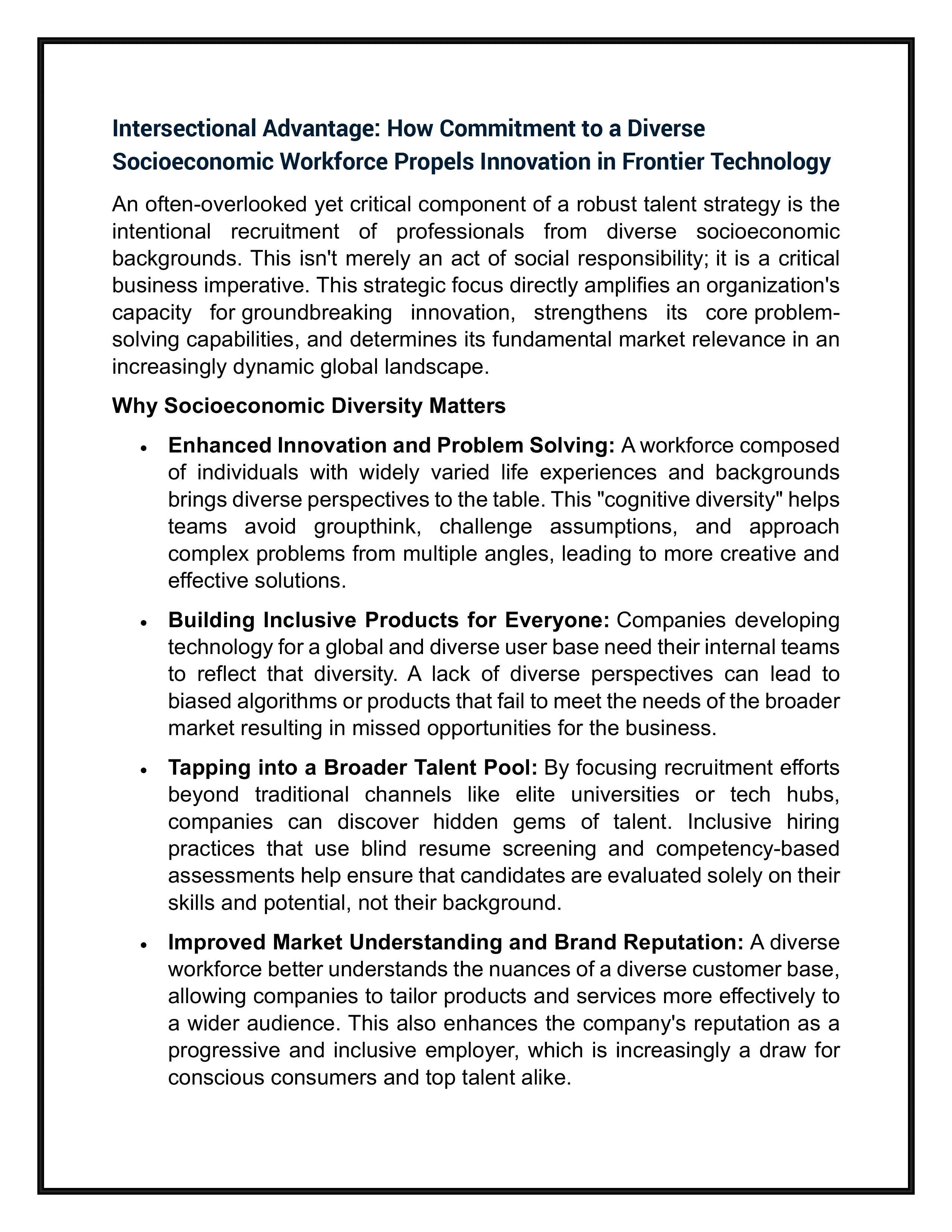 Advantage Socialeconomics Innovation Report
